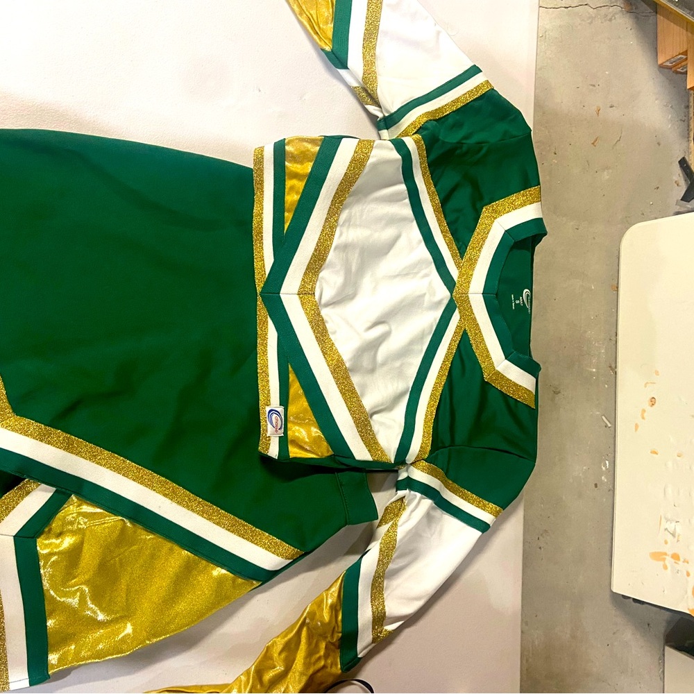 Green and gold authentic cheerleading set